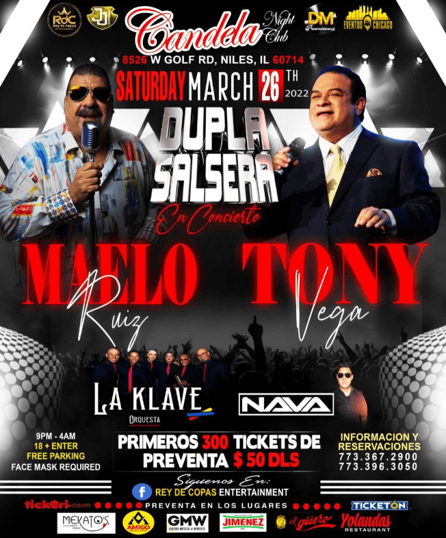 Event - DUPLA SALSERA EN CONCIERTO MAELO RUIZ | TONY VEGA - (rc)  NILES, IL - Niles, Illinois - March 26, 2022 | concert tickets