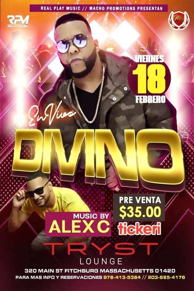 Event - DIVINO LIVE (REGGAETON NIGHT @ TRYST LOUNGE) FITCHBURG MA - Fitchburg, Massachusetts - February 18, 2022 | concert tickets