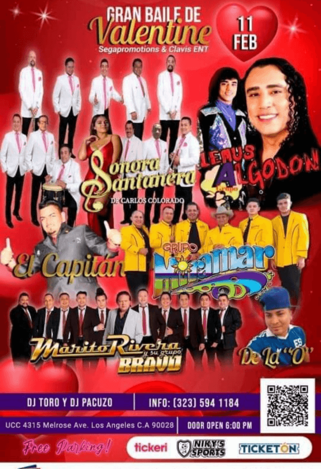 Event - MARITO RIVERA - LEMUS ALGODON - GRUPO MIRAMAR - SONORA SANTAÑERA -GRAN REVENTON SALVADOREÑO -VALENTINES CELEBRATION -  LOS ANGELES CALIF - Los Angeles, California - February 11, 2022 | concert tickets