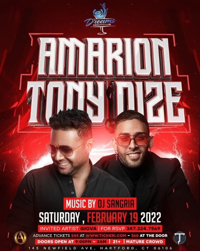Event - Amarion & Tony Dize  “ LIVE IN CONCERT ” HARTFORD CT. - Hartford, Connecticut - February 19, 2022 | concert tickets