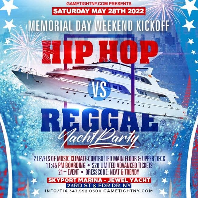 Event - Jewel Yacht MDW Hip Hop vs Reggae Party at Skyport Marina 2022 - New York, New York - May 28, 2022 | concert tickets
