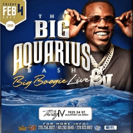 Event - THE BIG AQUARIUS BASH " BIG BOOGIE LIVE " GULFPORT MISSISSIPPI - Gulfport, Mississippi - February 4, 2022 | concert tickets