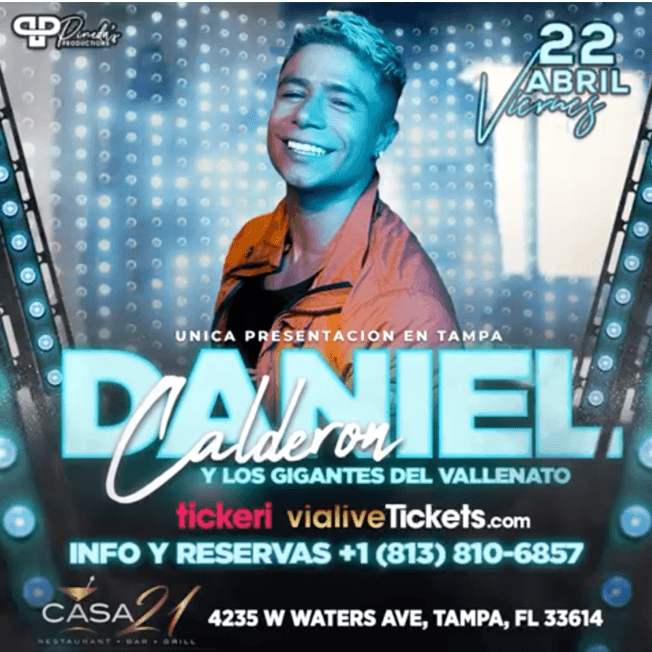 Event - DANIEL CALDERON Y LOS GIGANTES DEL VALLENATO EN VIVO ! TAMPA FLORIDA - Tampa, Florida - April 22, 2022 | concert tickets