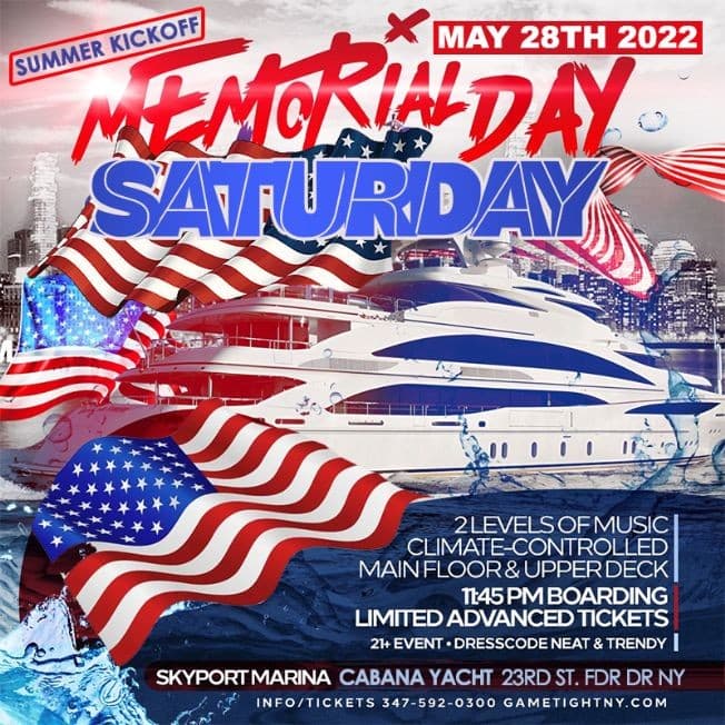 Event - Cabana Yacht Memorial Day Saturday Yacht Party at Skyport Marina 2022 - New York, New York - May 28, 2022 | concert tickets