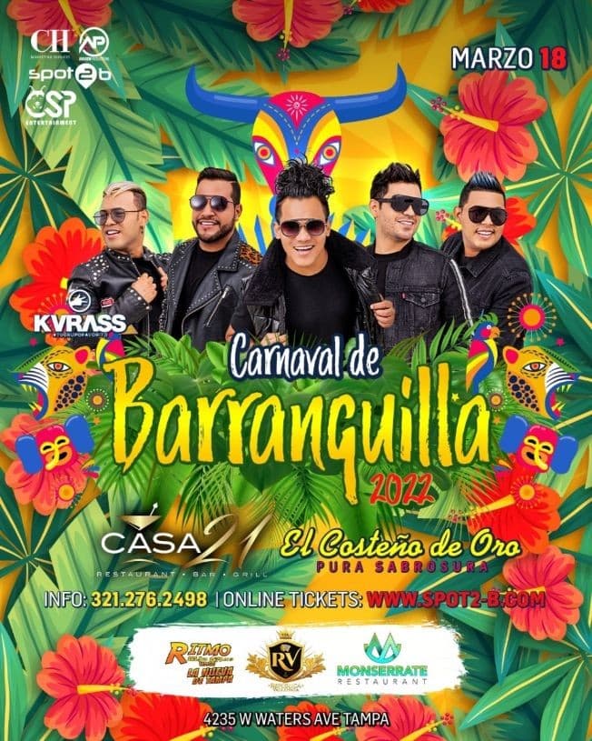 Event - 2NIGHT CARNAVAL DE BARRANQUILLA TAMPA 2022 EN CASA 21 " GRUPO KVRASS ” - Tampa, Florida - March 18, 2022 | concert tickets