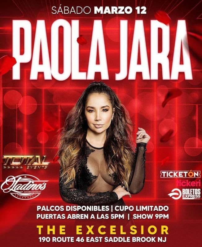 Event - DJ HIT INVITA CONCIERTO PAOLA JARA EN VIVO ! SADDLE BROOK NJ. - Saddle Brook, New Jersey - March 12, 2022 | concert tickets