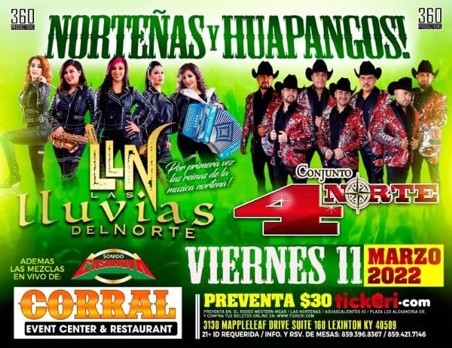 Event - LAS LLUVIAS DEL NORTE, CONJUNTO 4 NORTE EN VIVO ! - Lexington, Kentucky - March 11, 2022 | concert tickets