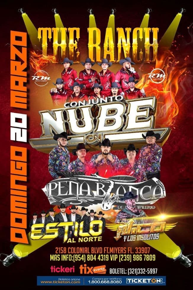 Event - CONJUNTO NUBE, CONJUNTO  PEÑA BLANCA DE IVAN VALERIO, ESTILO AL NORTE, NICO Y LOS INSOLITOS EN VIVO ! FORT MYERS FLORIDA - Fort Myers, Florida - March 20, 2022 | concert tickets