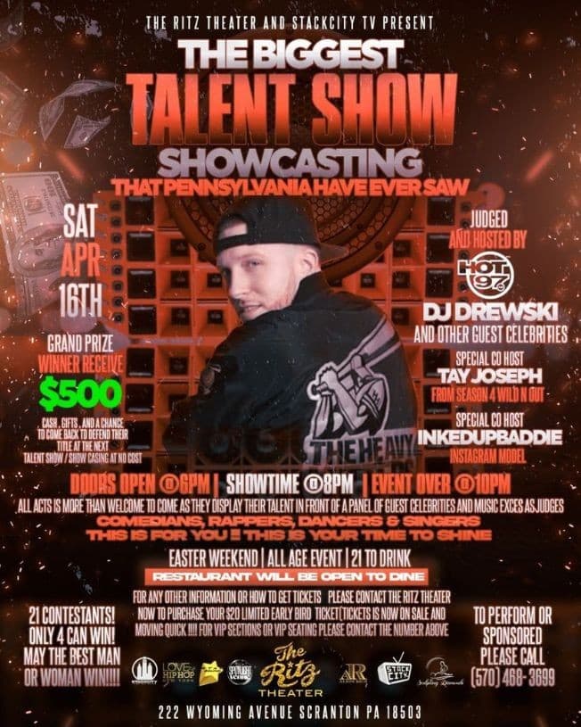 Event - EASTER SHOWCASE/ TALENT SHOW WITH DJ DREWSKI & OTHER GUEST CELEBRITIES AS JUDGES - Scranton, Pennsylvania - 16 de abril de 2022 | concert tickets