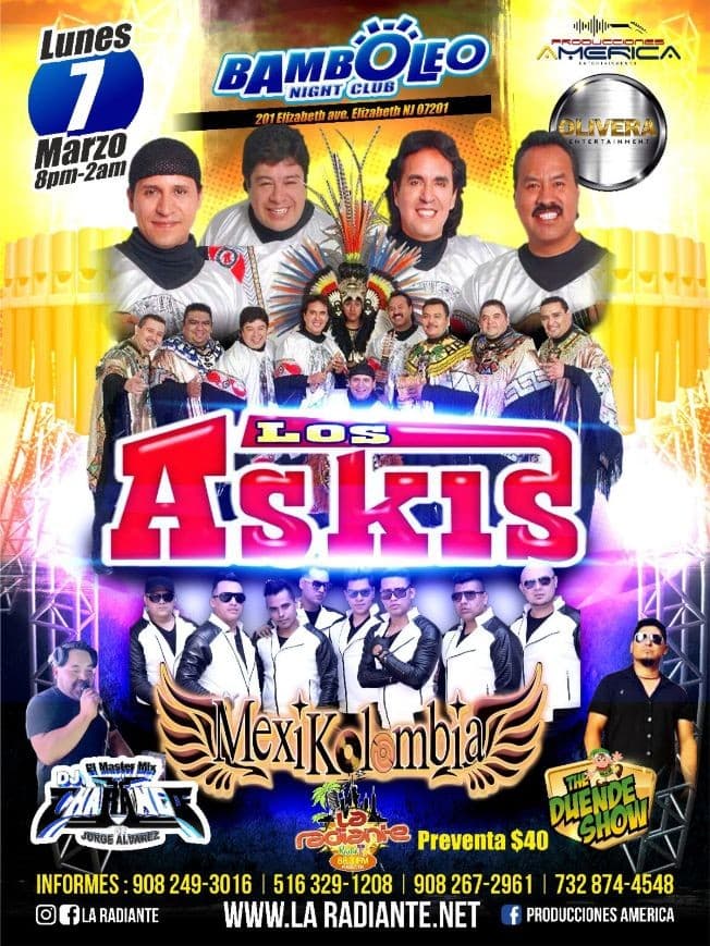 Event - Los Askis y Mexikolombia en una Noche Mexicana ! ELIZABETH NJ. - Elizabeth, New Jersey - March 7, 2022 | concert tickets