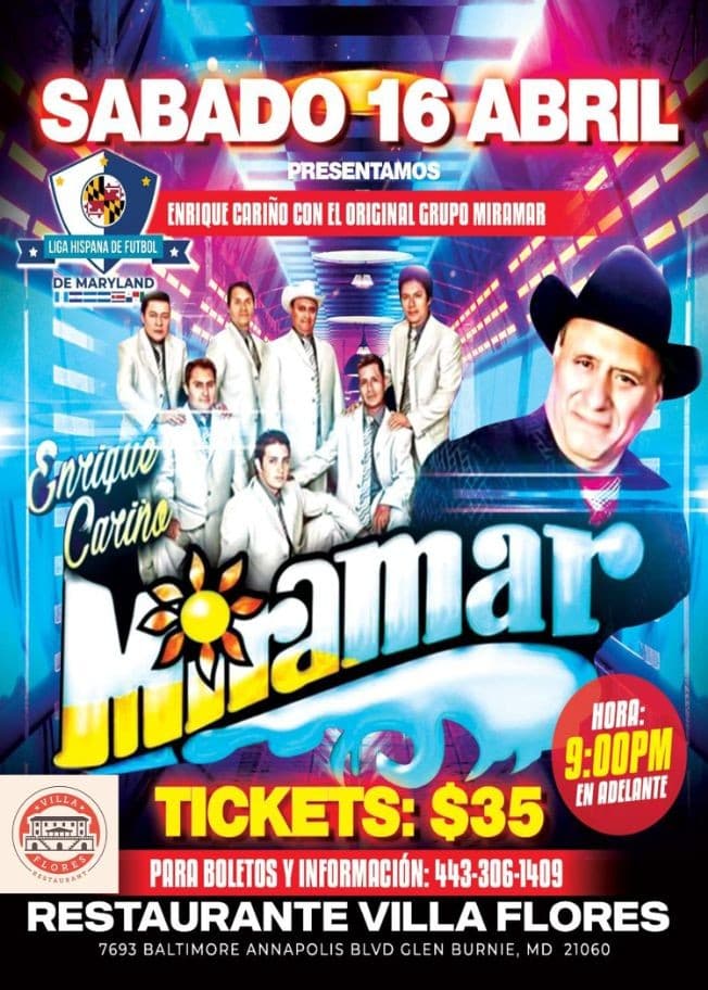 Event - GRUPO MIRAMAR DE ENRIQUE CARIÑO EN VIVO ! GLEN BURNIE - Glen Burnie, Maryland - April 16, 2022 | concert tickets