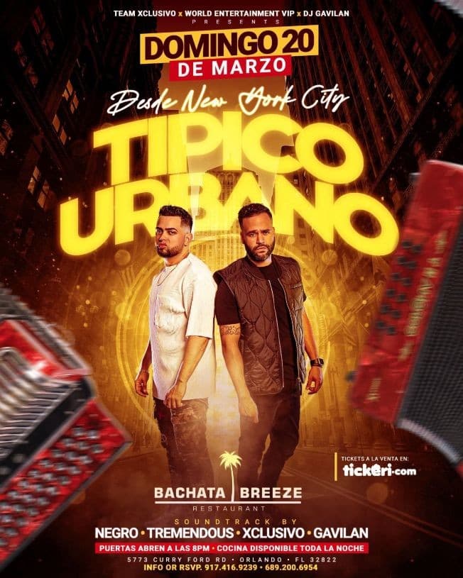 Event - TIPICO URBANO EN VIVO ! ORLANDO FL. - Orlando, Florida - March 20, 2022 | concert tickets