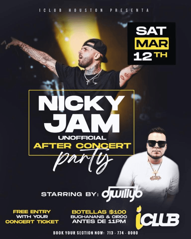 Event - NICKY JAM UNOFFICIAL AFTER PARTY CONCERT ! HOUSTON TEXAS - Houston, Texas - March 12, 2022 | concert tickets