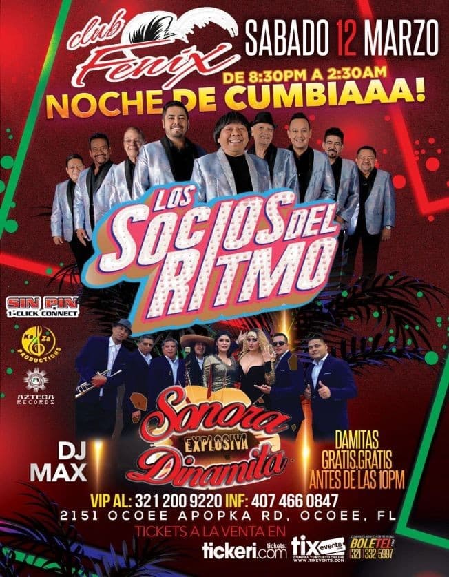 Event - LOS SOCIOS DEL RITMO, SONORA DINAMITA EXPLOSIVA EN VIVO ! OCOEE FLORIDA - Ocoee, Florida - March 12, 2022 | concert tickets