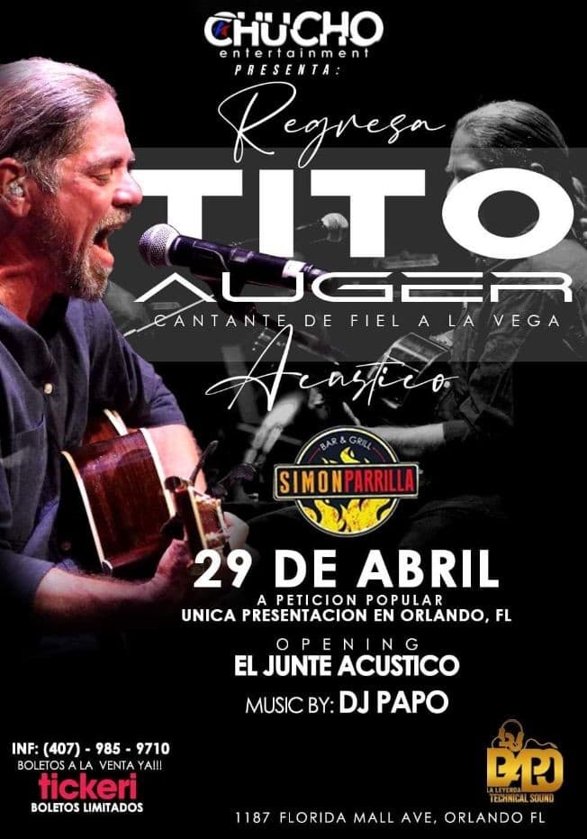 Event - TITO AUGER EN CONCIERTO ! ORLANDO FLORIDA - Orlando, Florida - April 29, 2022 | concert tickets