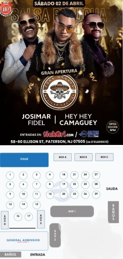Event - JOSIMAR Y SU YAMBU & HEY HEY CAMAGUEY EN NEW JERSEY - Paterson, New Jersey - April 2, 2022 | concert tickets