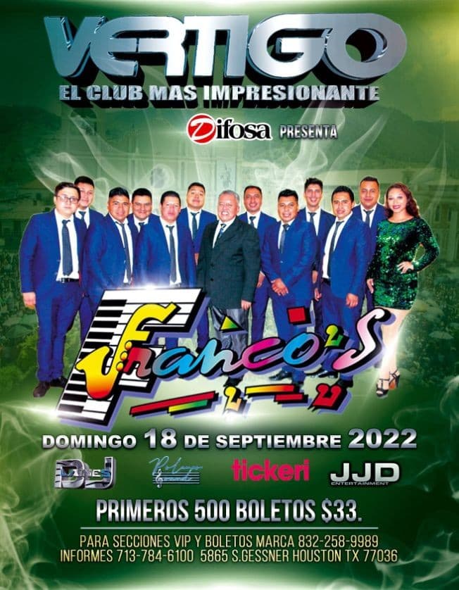 Event - FRANCO'S EN VIVO ! HOUSTON TEXAS - Houston, Texas - September 18, 2022 | concert tickets