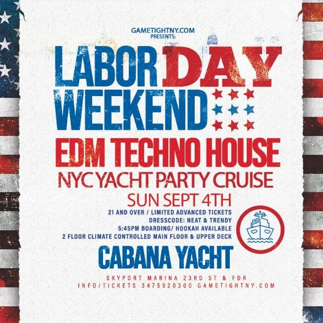 Event - Sunset Sunday LDW Edm Techno House NYC Crowd Control Cabana Yacht Party Cruise - New York, New York - September 4, 2022 | concert tickets