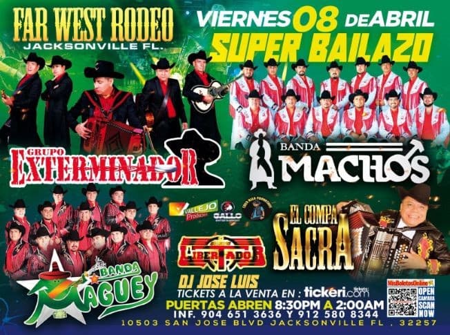Event - GRUPO EXTERMINADOR, BANDA MACHOS, BANDA MAGUEY, EL COMPA SACRA EN VIVO ! JACKSONVILLE FLORIDA - Jacksonville, Florida - 8 de abril de 2022 | concert tickets
