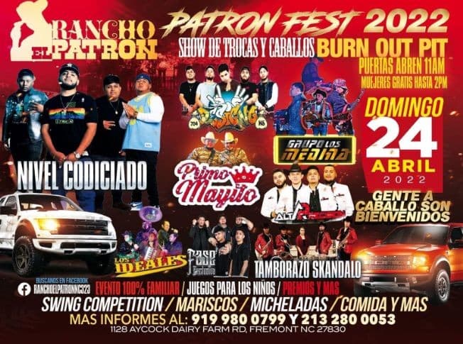 Event - PATRON FEST 2022 SHOW DE TROCAS Y CABALLOS - Fremont, North Carolina - April 24, 2022 | concert tickets