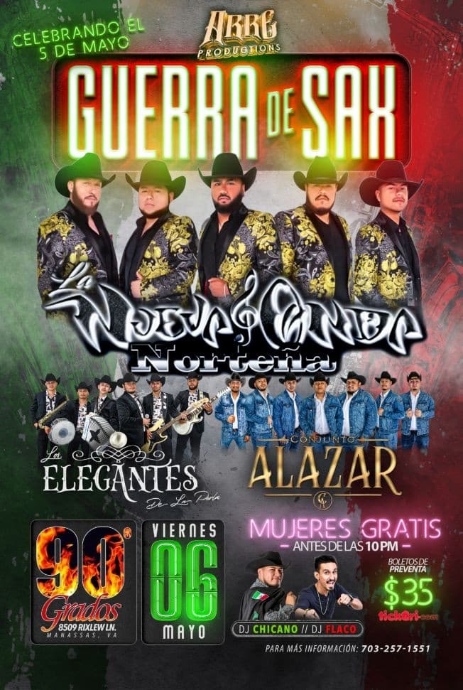 Event - La Nueva Onda Norteña, Los Elegantes De La Perla, y Conjunto Alazar En Vivo! @ 90 Grados, Manassas Virgina - Manassas, Virginia - May 6, 2022 | concert tickets