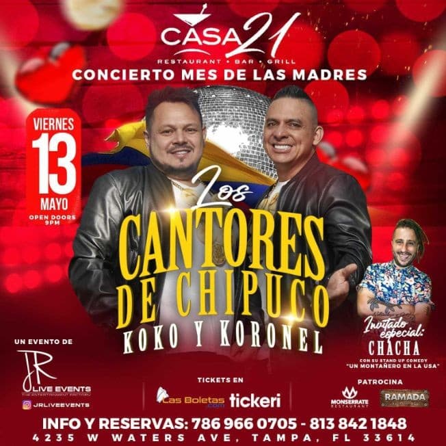 Event - LOS CANTORES DE CHIPUCO " KOKO Y KORONEL " EN VIVO ! TAMPA FLORIDA - Tampa, Florida - May 13, 2022 | concert tickets