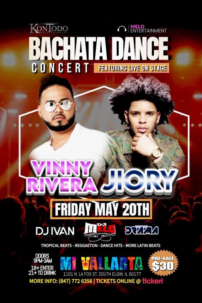 Event - Bachata Dance Concert Featuring Jiory and Vinny Rivera Live on Stage - South Elgin, Illinois - May 20, 2022 | concert tickets