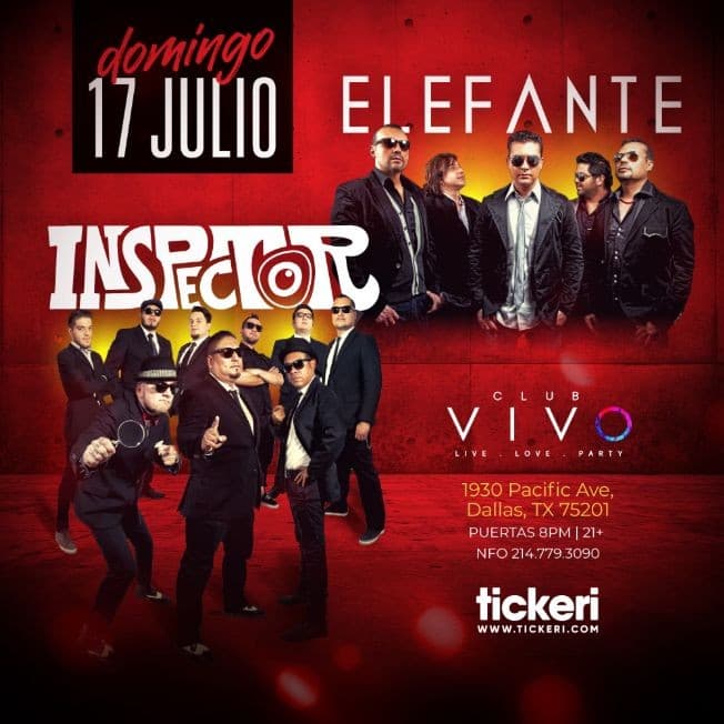 Event - INSPECTOR Y ELEFANTE EN DALLAS - Dallas, Texas - 17 de julio de 2022 | concert tickets