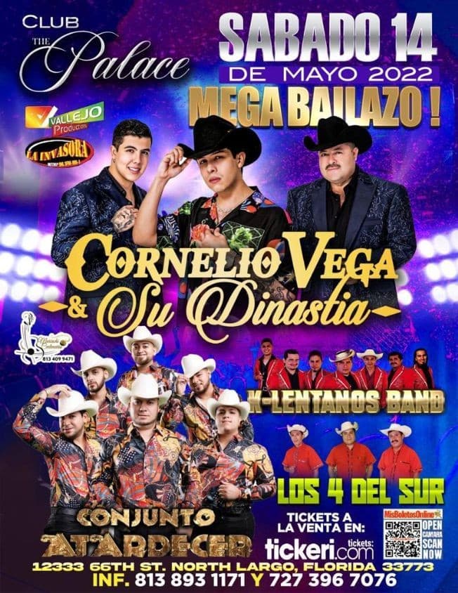 Event - CORNELIO VEGA & SU DINASTIA, CONJUNTO ATARDECER, K-LENTANOS BAND, LOS 4 DEL SUR EN VIVO ! LARGO FLORIDA - Largo, Florida - May 14, 2022 | concert tickets