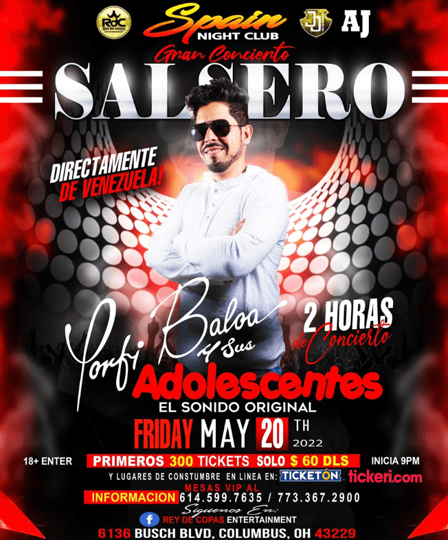 Event - PORFI BALOA Y SUS ADOLESCENTES EN CONCIERTO ! COLUMBUS OHIO - Columbus, Ohio - May 20, 2022 | concert tickets
