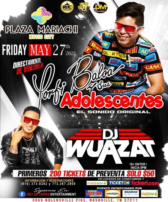 Event - PORFI BALOA Y SUS ADOLESCENTES EN CONCIERTO ! NASHVILLE TENNESSEE - Nashville, Tennessee - May 27, 2022 | concert tickets