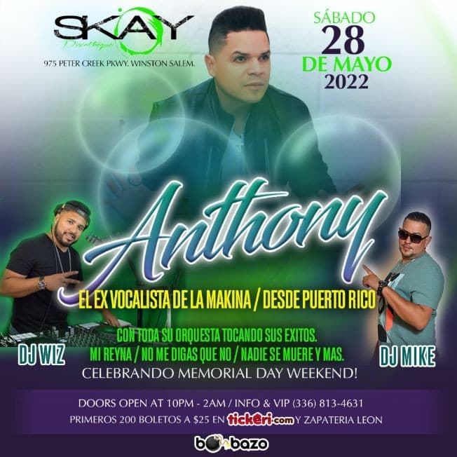 Event - ANTHONY EX “LA MAKINA” EN VIVO! - Winston-Salem, North Carolina - May 28, 2022 | concert tickets