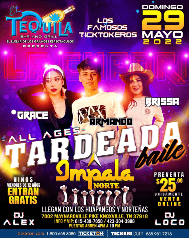 Event - ALL AGES TARDEADA BAILE EN VIVO ! KNOXVILLE TENNESSEE - Knoxville, Tennessee - May 29, 2022 | concert tickets