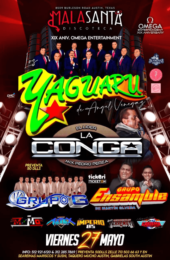 Event - LOS YAGUARU DE ANGEL VENEGAS, LA CONGA MIX PEDRO PEREA, GRUPO G, GRUPO ENSAMBLE EN VIVO ! AUSTIN TEXAS - Austin, Texas - May 27, 2022 | concert tickets