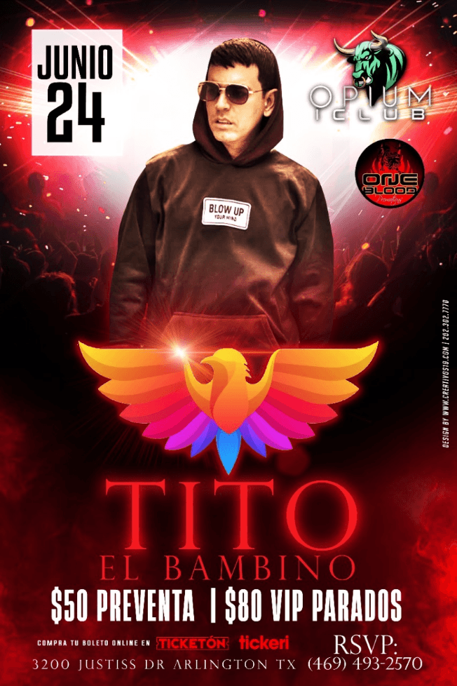 Event - TITO EL BAMBINO EN CONCIERTO ! ARLINGTON TEXAS CANCELED - Arlington, Texas - June 24, 2022 | concert tickets