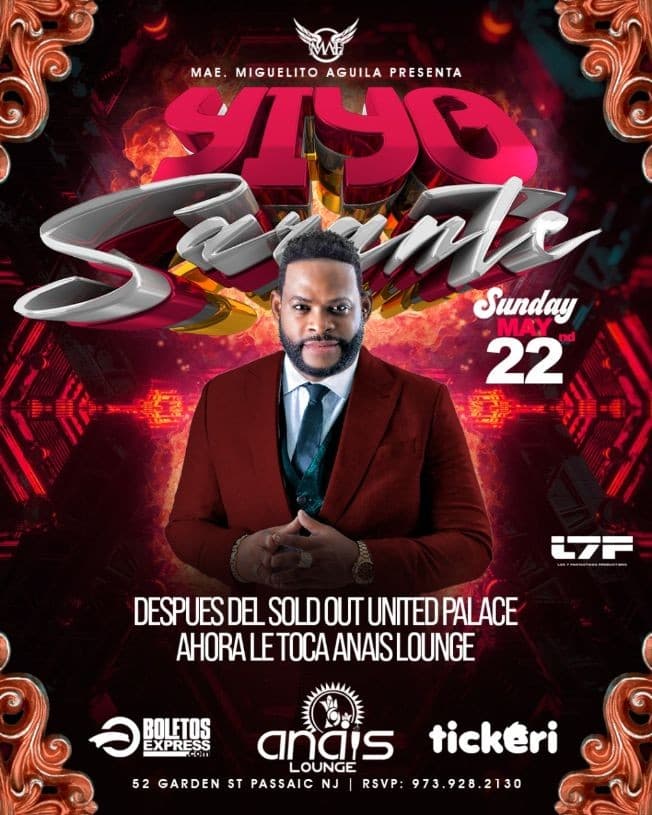 Event - YIYO SARANTE EN CONCIERTO ! PASSAIC NEW JERSEY - Passaic, New Jersey - 22 de mayo de 2022 | concert tickets