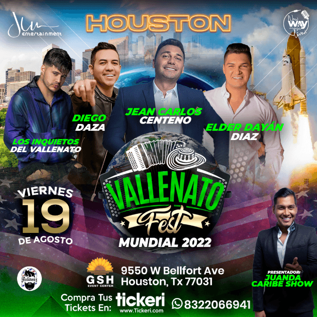Event - VALLENATO FEST - JEAN CARLOS CENTENO-ELDER DAYAN-DIEGO DAZA-LOS INQUIETOS - HOUSTON TX - Houston, Texas - August 19, 2022 | concert tickets