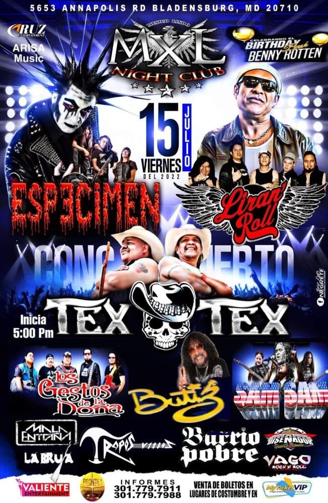 Event - ESPECIMEN, LOS GESTOS DE LA DOÑA, SAM SAM, LIRAN’ ROLL, BUTIS EN VIVO ! BLADENSBURG MARYLAND - Bladensburg, Maryland - July 15, 2022 | concert tickets