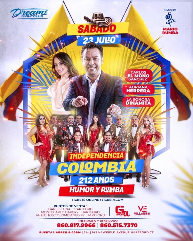 Event - INDEPENDENCIA DE COLOMBIA EN HARTFORD CT!! HUMOR & RUMBA - Hartford, Connecticut - July 23, 2022 | concert tickets
