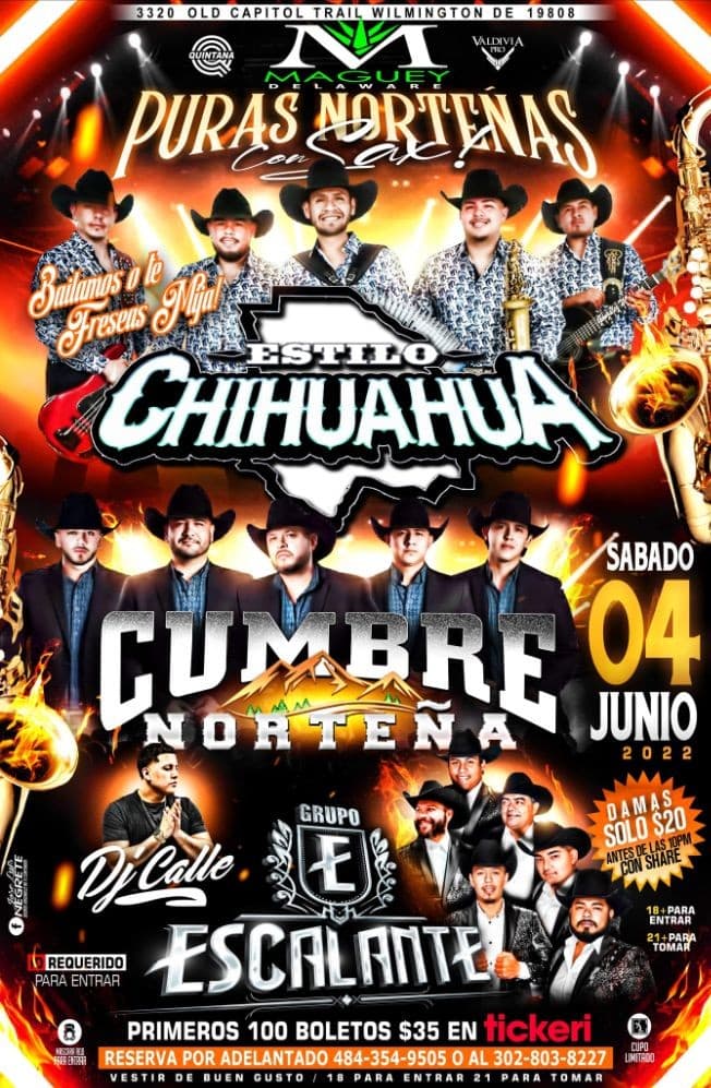 Event - ESTILO CHIHUAHUA- CUMBRE NORTEÑA - ESCALANTE - Wilmington, Delaware - June 4, 2022 | concert tickets