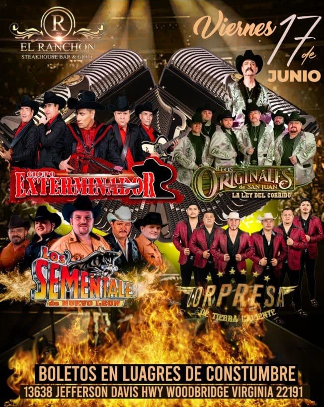 Event - GRUPO EXTERMINADOR , LOS SEMENTALES DE NUEVO LEON , LOS ORIGINALES DE SAN JUAN  EN VIVO ! WOODBRIDGE VIRGINIA - Woodbridge, Virginia - June 17, 2022 | concert tickets