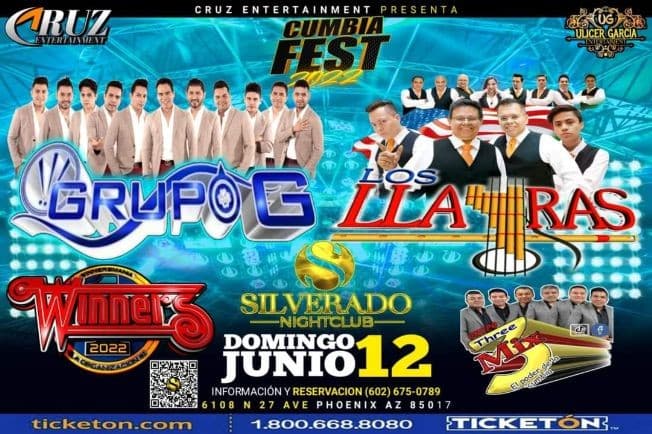 Event - GRUPO G- LOS LLARAS-WINNERS SONIDO-GRUPO THREE MIX- CUMBIA FEST- PHOENIX AZ - Phoenix, Arizona - June 12, 2022 | concert tickets