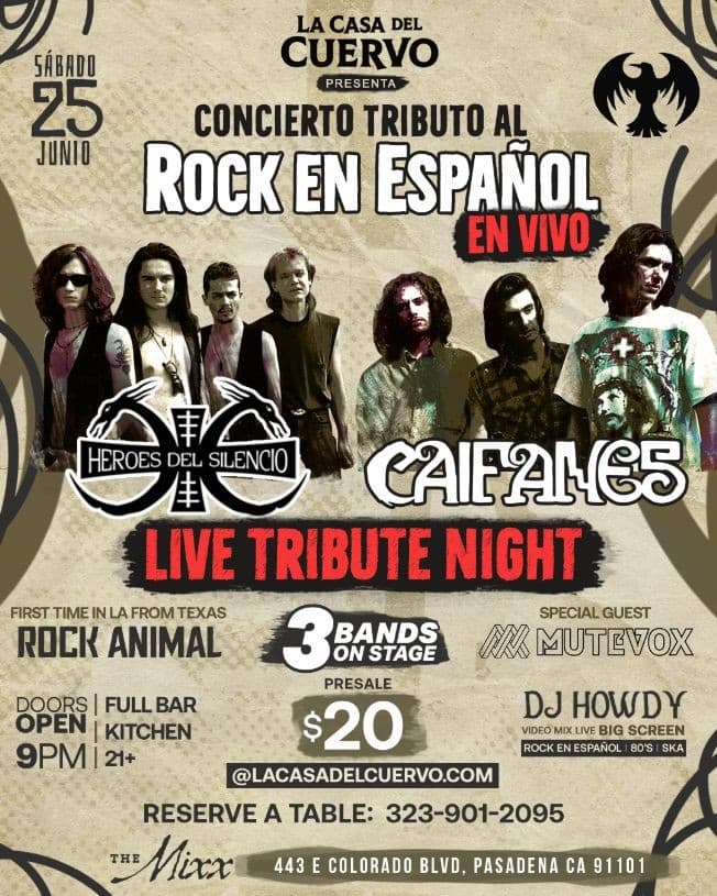 Event - CAIFANES Y HEROES DEL SILENCIO TRIBUTOS EN VIVO EN LOS ANGELES - Pasadena, California - June 25, 2022 | concert tickets