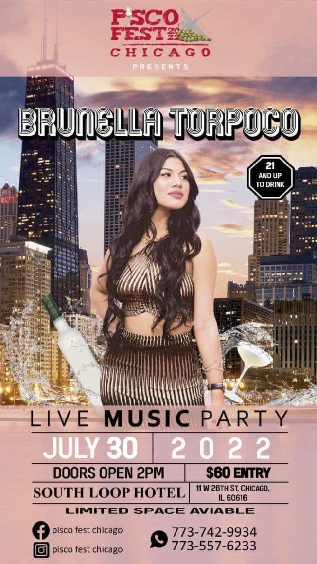 Event - PiSCO FEST - BRUNELLA TORPOCO - ALEX MUñOZ - CHICAGO IL- POSTPONED- - Chicago, Illinois - 30 de julio de 2022 | concert tickets