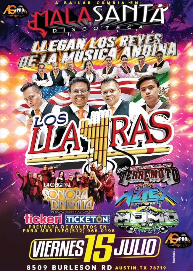 Event - LOS LLAYRAS LA SONORA DINAMITA SONIDO AZTEX Y SONIDO MOMO - Austin, Texas - July 15, 2022 | concert tickets