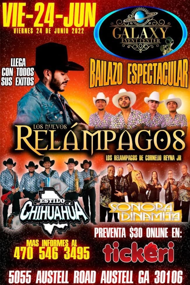 Event - LOS NUEVOS RELAMPAGOS , ESTILO CHIHUAHUA ,  SONORA DINAMITA EN VIVO ! AUSTELL GEORGIA - AUSTELL, Georgia - June 24, 2022 | concert tickets