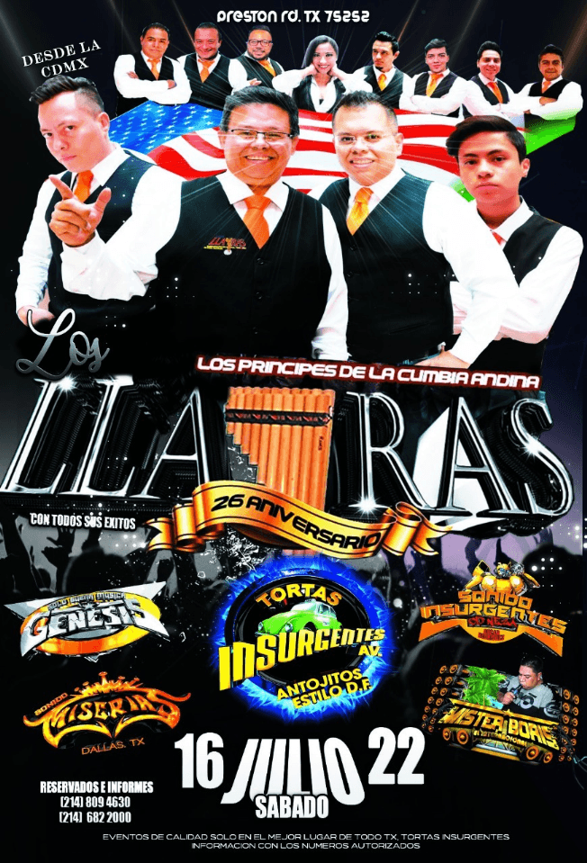 Event - LOS PRINCIPES DE LA CUMBIA ANDINA - LOS LLAYRAS EN VIVO ! DALLAS TEXAS - Dallas, Texas - July 16, 2022 | concert tickets
