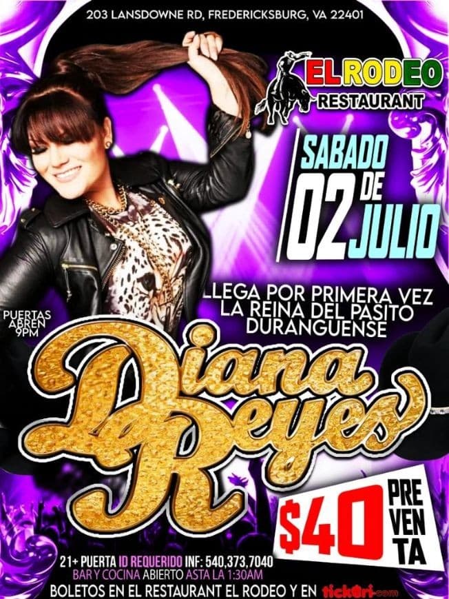Event - Diana Reyes - Fredericksburg, Virginia - 2 de julio de 2022 | concert tickets
