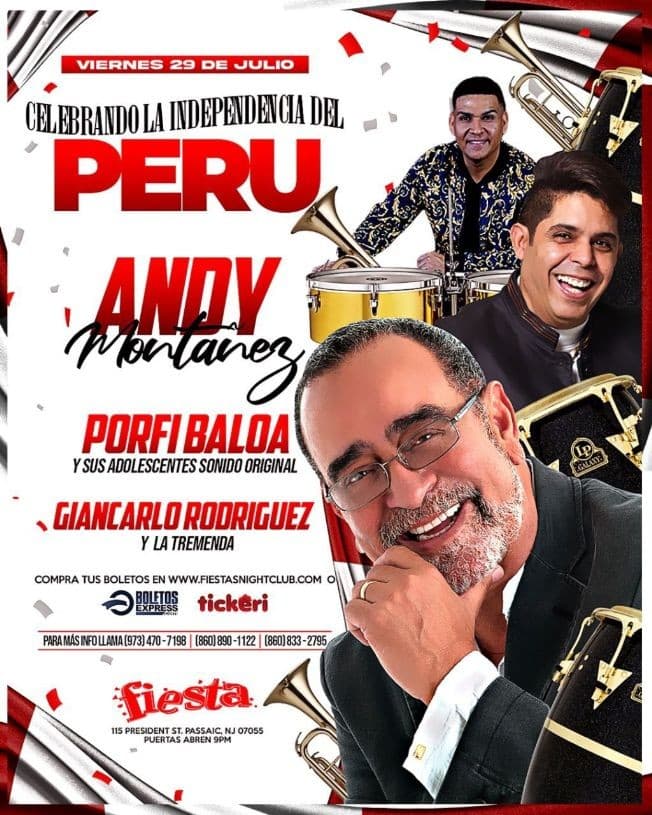 Event - ANDY MONTAÑEZ , PORFI BALOA Y SUS ADOLESCENTES , GIANCARLO RODRIGUEZ Y LA TREMENDA EN VIVO ! PASSAIC NEW JERSEY - Passaic, New Jersey - July 29, 2022 | concert tickets