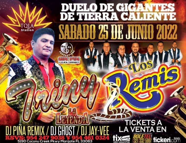 Event - TRINY Y LA LEYENDA, LOS REMIS EN VIVO ! MARGATE FLORIDA - Margate, Florida - June 25, 2022 | concert tickets